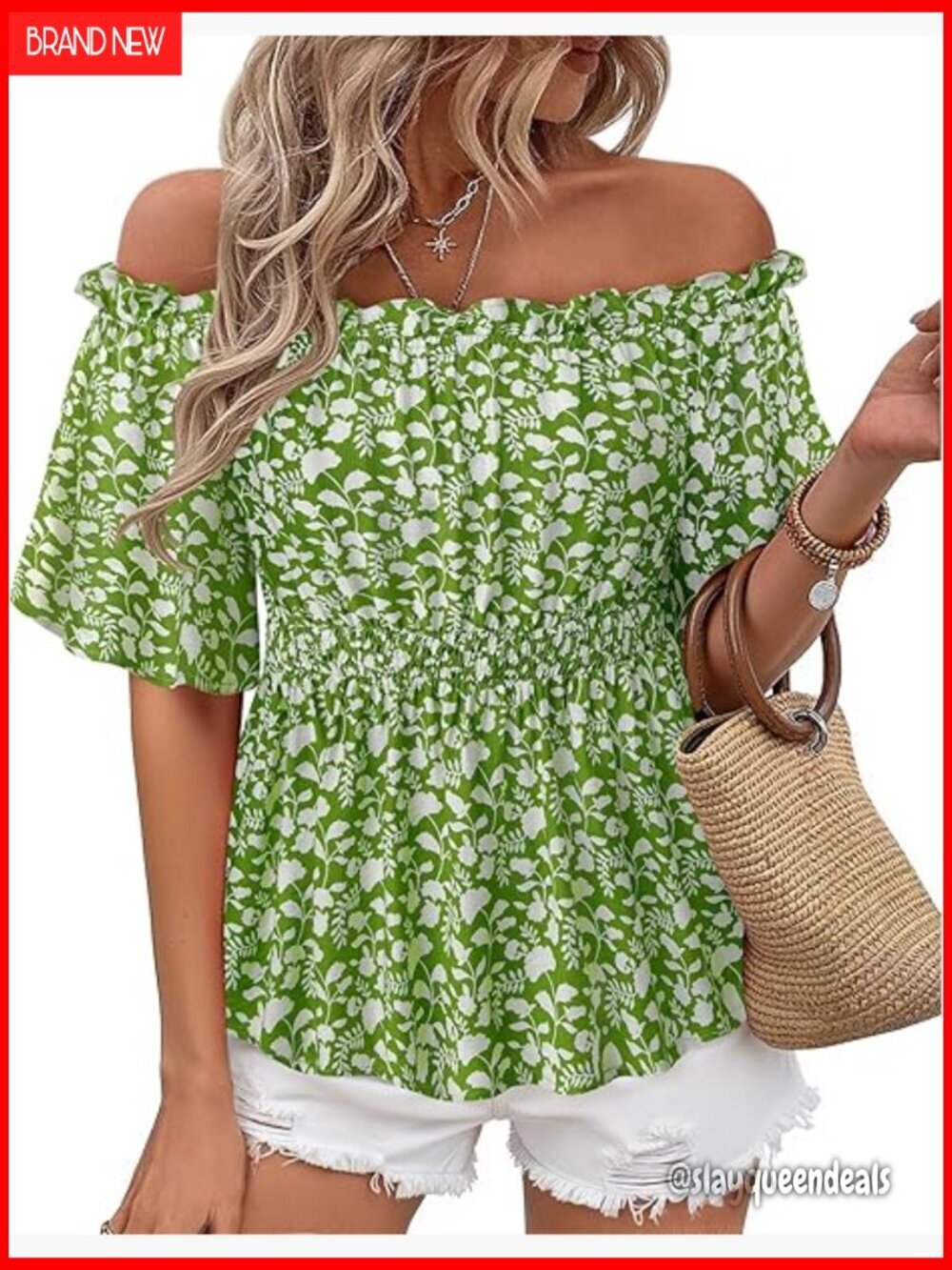 Women's Off Shoulder Peplum Blouse Ruffle Sleeve Summer Top Regular Fit